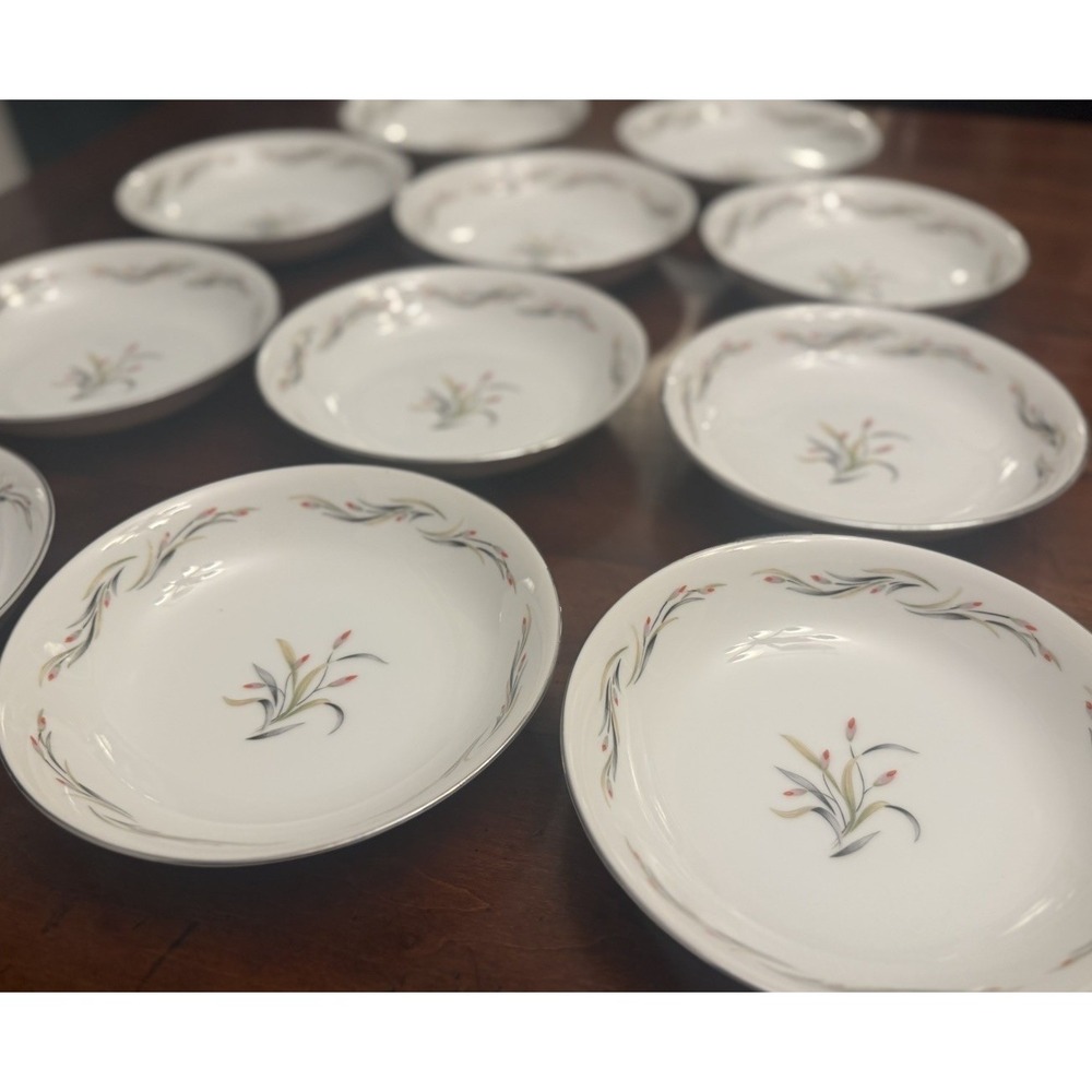 Vintage Hira Fine China Nora 4181 Rim Soup Bowls Set of 11 Pink Gray Wheat Japan